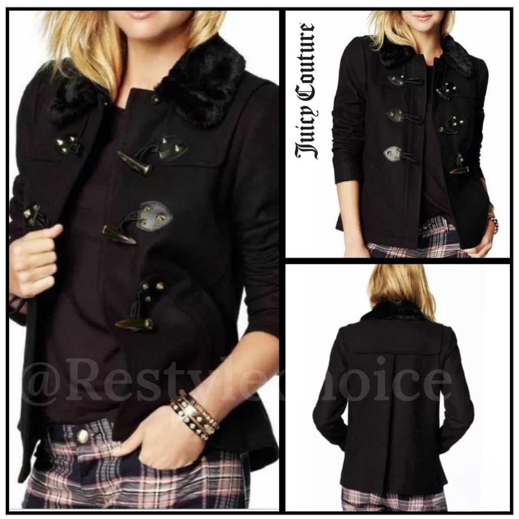 $348 Juicy Couture Wool Short Swing Toggle Coat Jacket Pitch Black